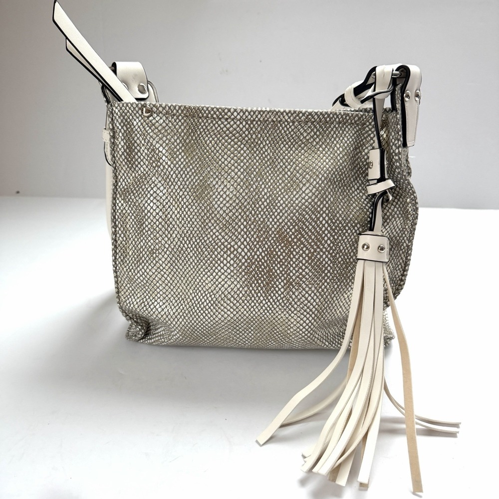 Sondra Roberts Faux Snake Skin Metallic Shoulder Bag White silver